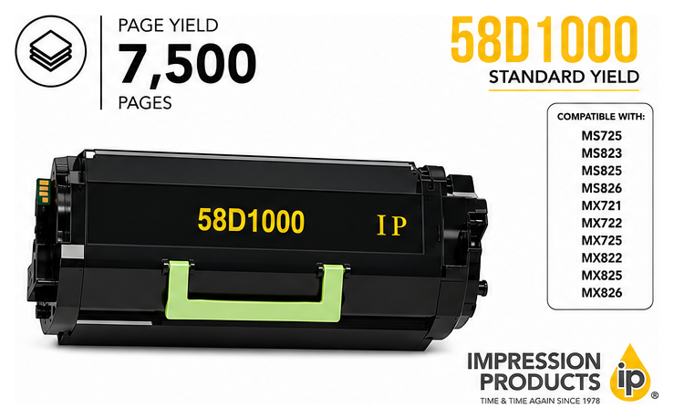 Lexmark 58D1000 Standard Yield Compatible Toner Cartridge for MS725, MS821, MS822, MS823, MS825, MS826, MX721, MX722, MX822, MX826