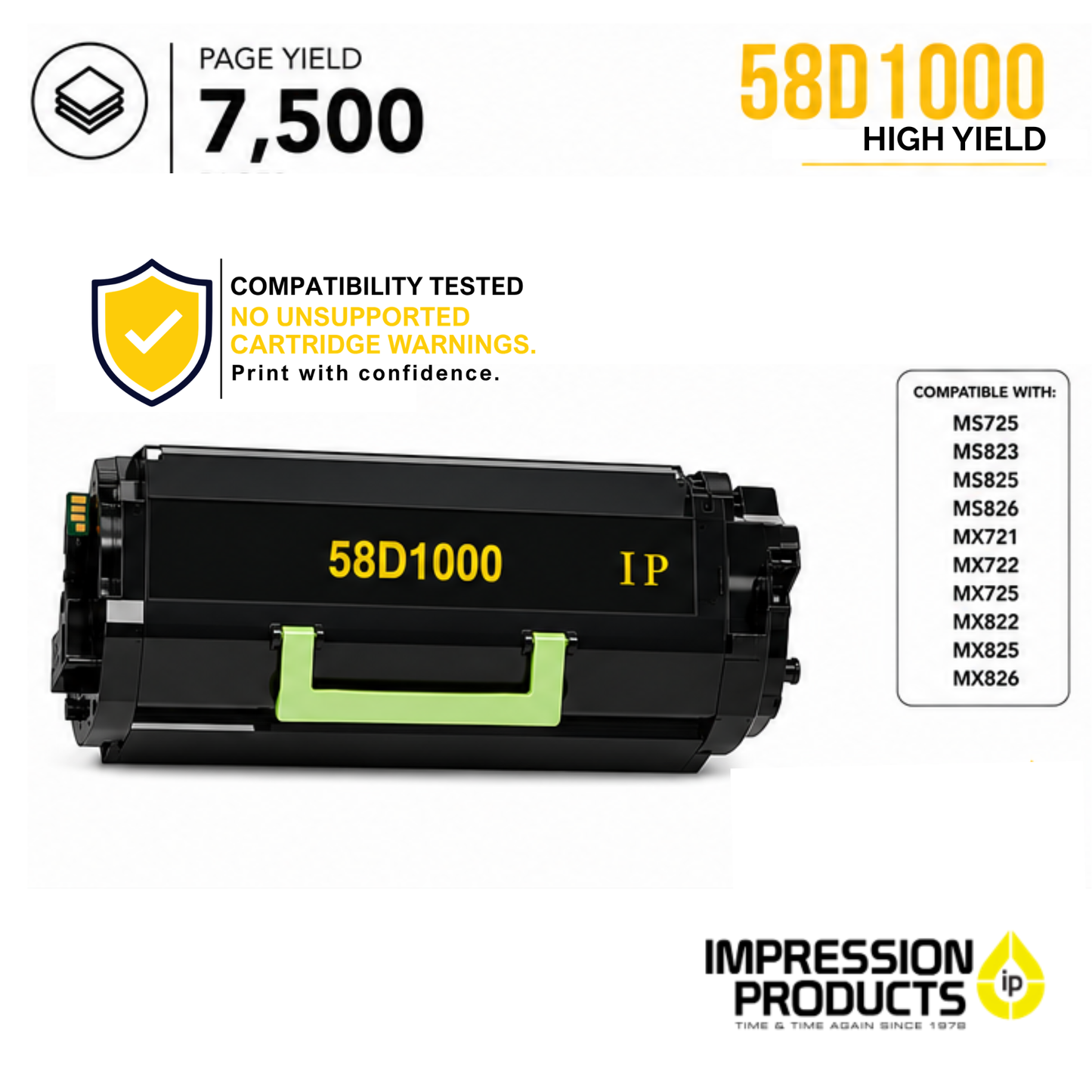 Lexmark 58D1000 Standard Yield Compatible Toner Cartridge for MS725, MS821, MS822, MS823, MS825, MS826, MX721, MX722, MX822, MX826