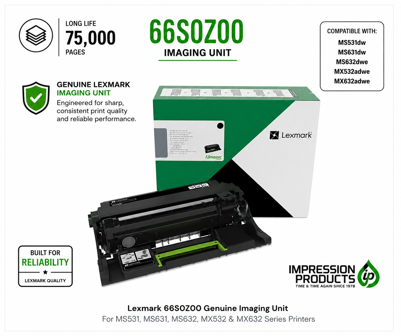 Lexmark 66S0Z00 Genuine Imaging Unit for MS531, MS631, MS632, MX532 & MX632