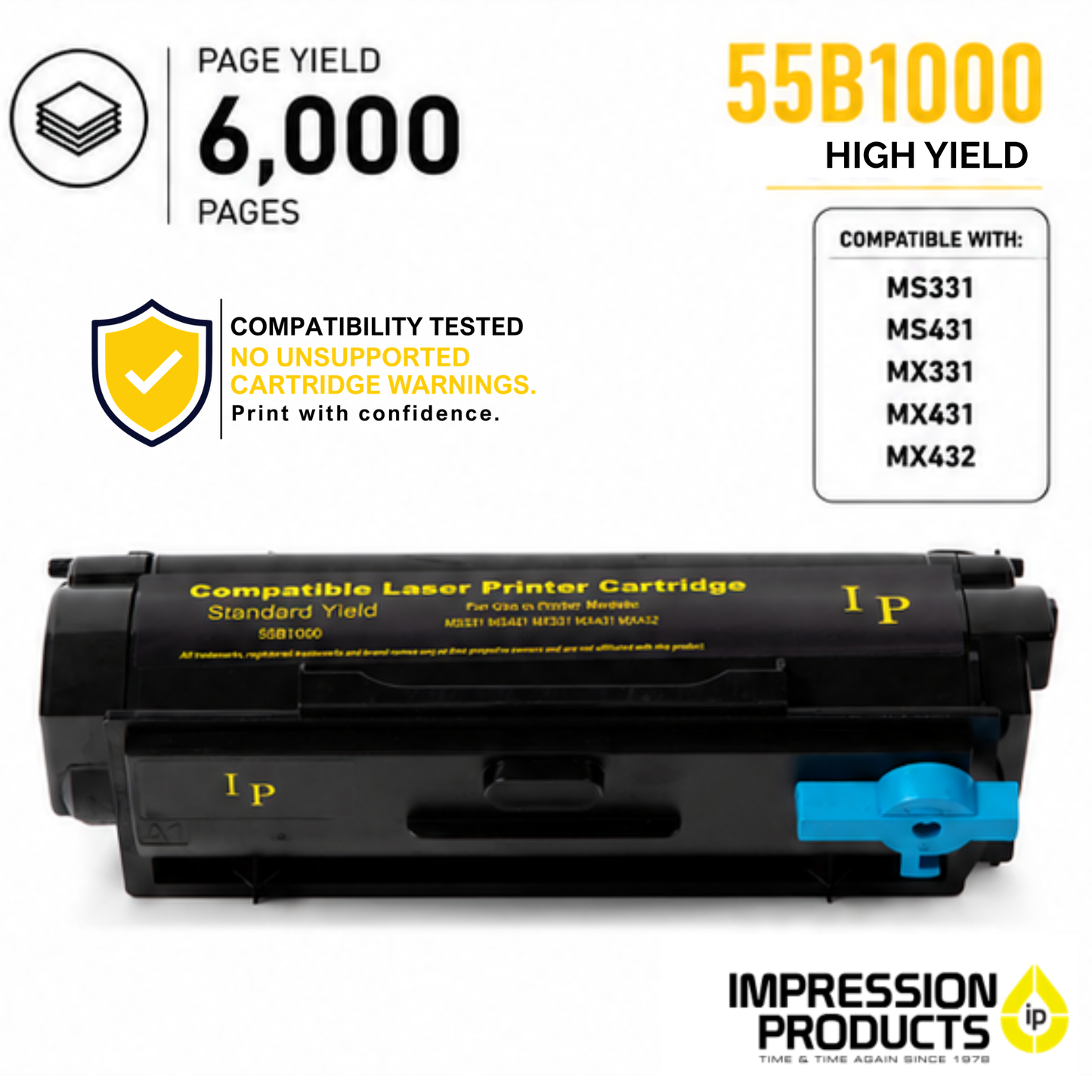 Lexmark 55B1000 Standard Yield Compatible Toner Cartridge for MS331, MS431, MX331, MX431, MX432