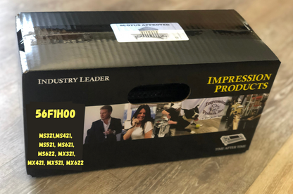 Lexmark 56F1H00 high yield remanufactured toner cartridge by Impression Products in a black box with product branding.