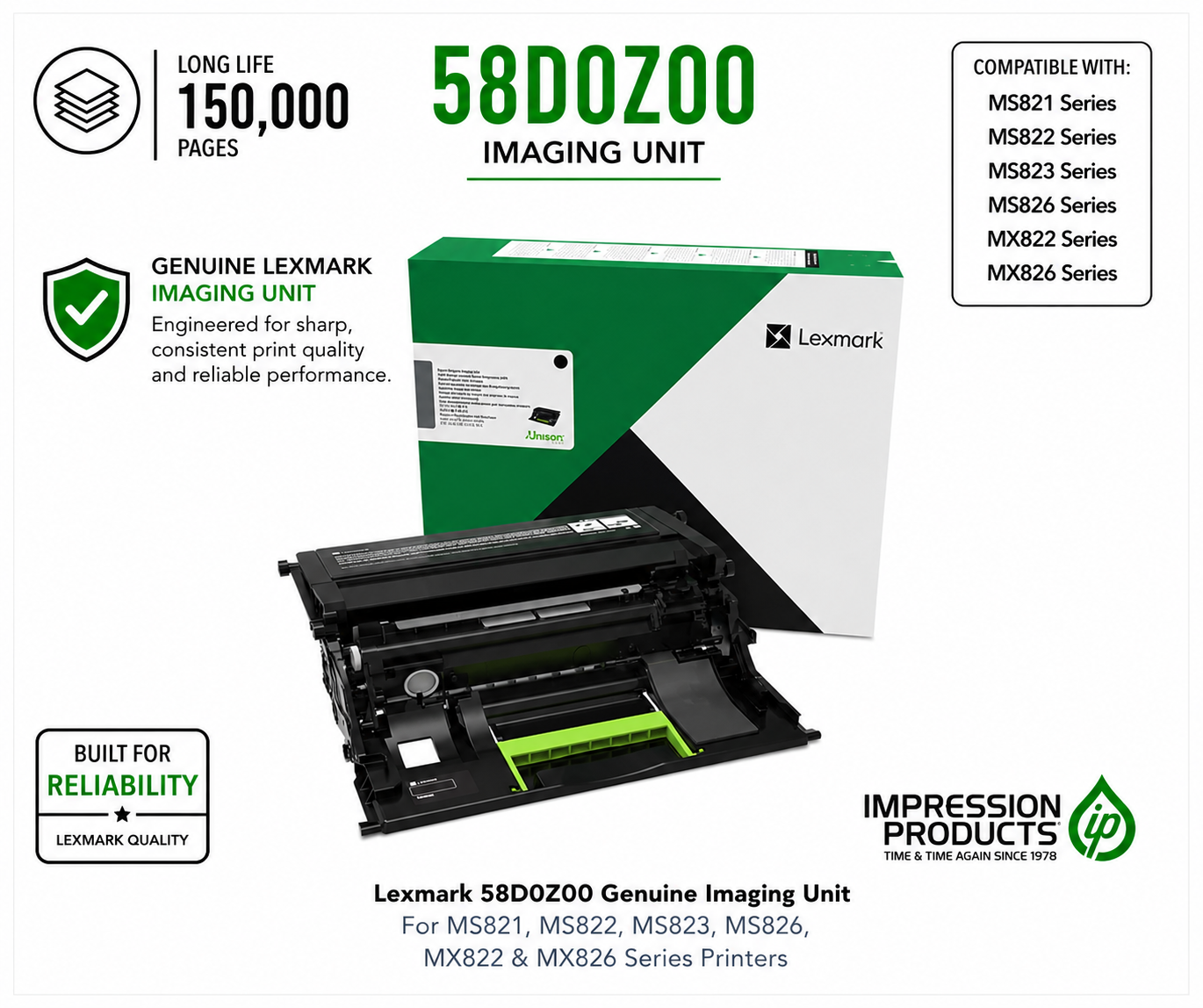 Lexmark 58D0Z00 Genuine Imaging Unit for MS821, MS822, MS823, MS826, MX822, MX826 & MX826ade