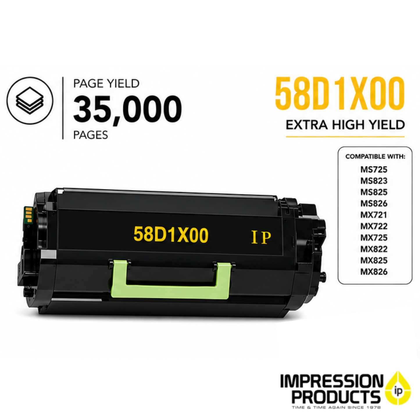 Lexmark 58D1X00 Extra High Yield Compatible Toner Cartridge for MS725, MS823, MS825, MS826, MX721, MX722, MX725, MX822, MX826