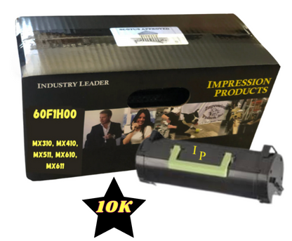 Lexmark 60F1H00 10K  Page Yield High Yield  Eco Friendly Toner Cartridge for use in Lexmark printers MX310 / MX410 / MX510 / MX511 / MX610 / MX611